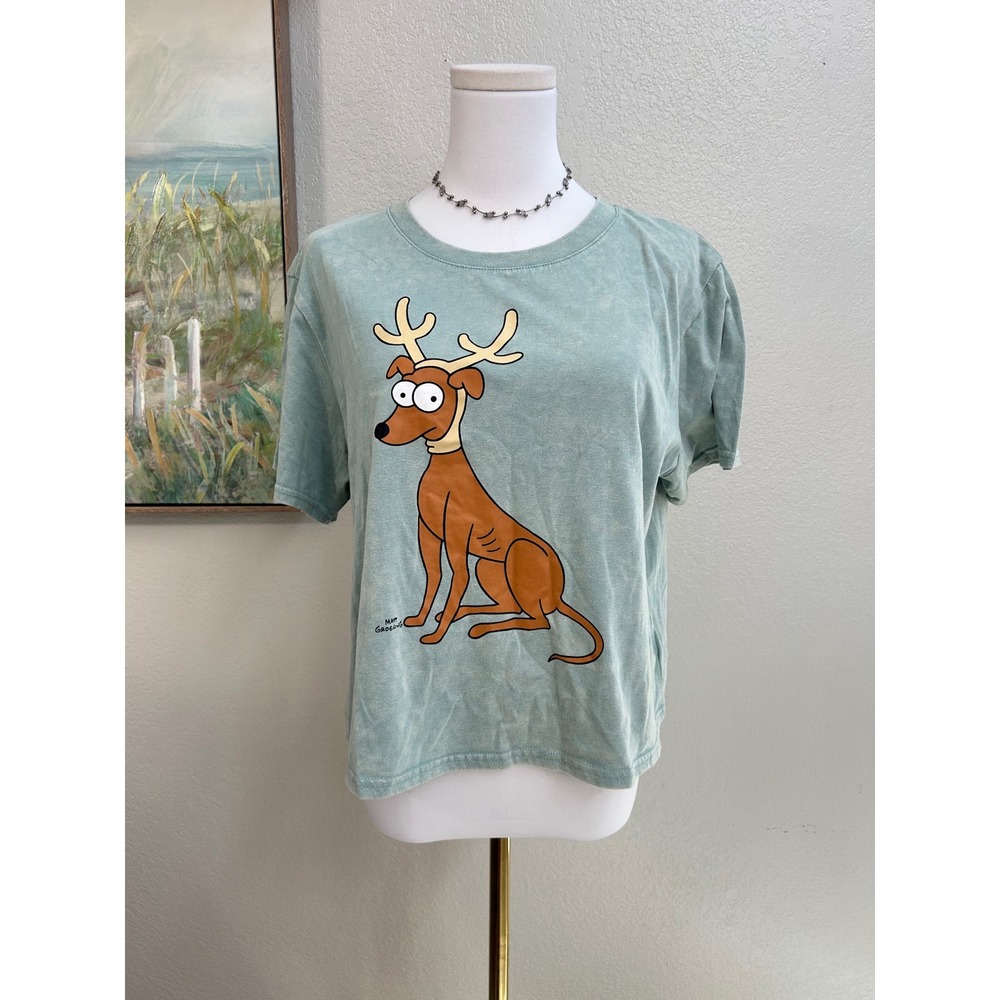 The Simpsons Santa's Little Helper Graphic T-Shirt XL Christmas Acid Wash Tee